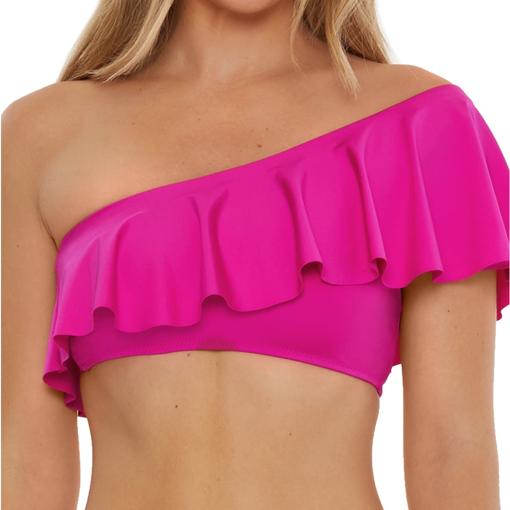 Trina Turk Monaco Ruffle One Shoulder Bikini Top Stargazer Pink Size 10